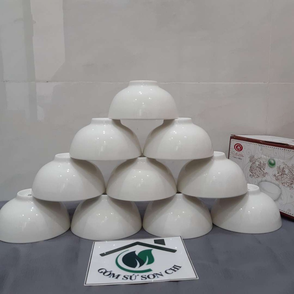 Bộ 10 chén Minh Châu trắng - màu trắng đục
