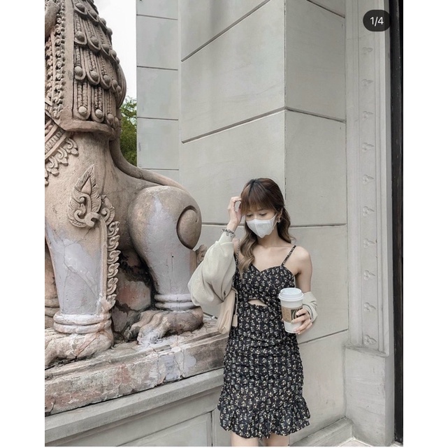 set váy hoa 2 dây kèm cardigan