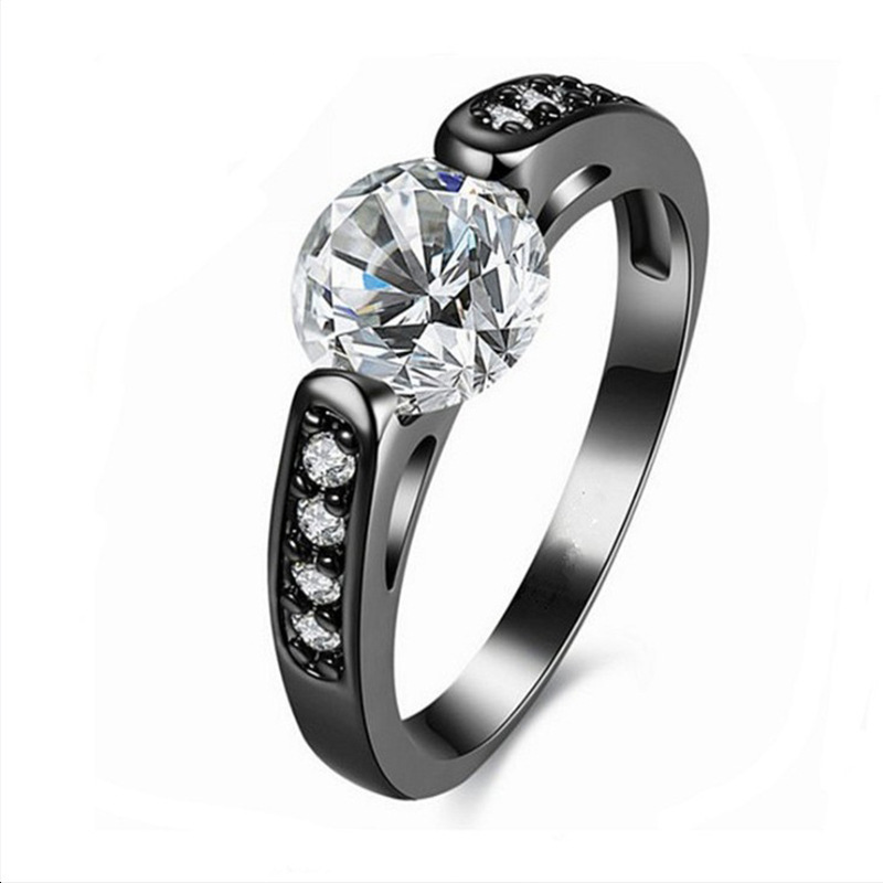 2020 hot sale black gold inlaid white zirconium simple fashion ring