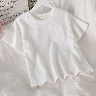 Áo thun gân cổ tròn kiểu dáng basic cho nữ