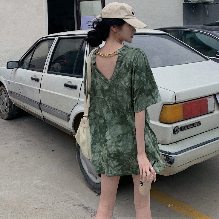 Áo Thun Tay Ngắn Oversize Phối Dây Xích Phong Cách Đường Phố Hip Hop Thời Trang Hàn Quốc