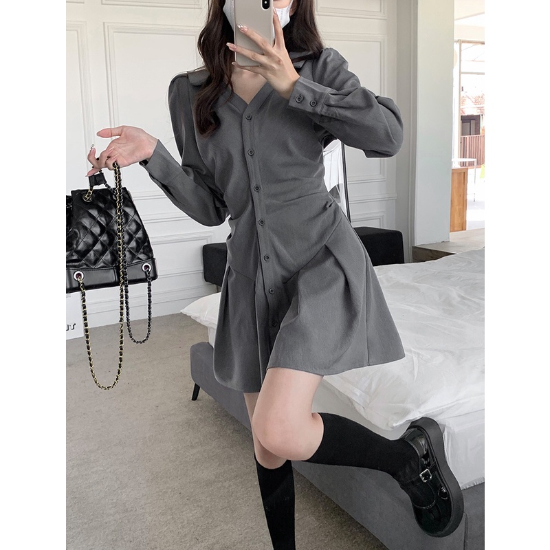 Đầm Xiaozhainv cổ bẻ phong cách Hàn Quốc xinh xắn cho nữ