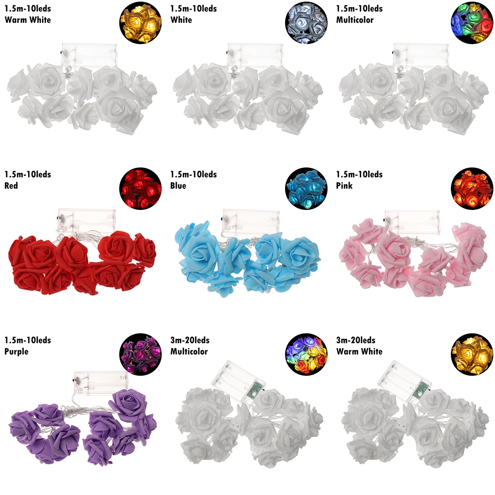 Dây đèn 10/20 bóng hình bông hoa hồng trang trí nhà cửa dịp Valentine/Giáng Sinh/tiệc tùng/đám cưới