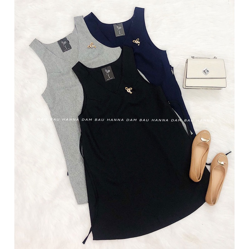 [HANNA] Đầm bầu yếm rời công sở màu xanh đen có size 40-80kg vải cao cấp mềm mát thấm mồ hôi tốt dáng suông gọn dáng