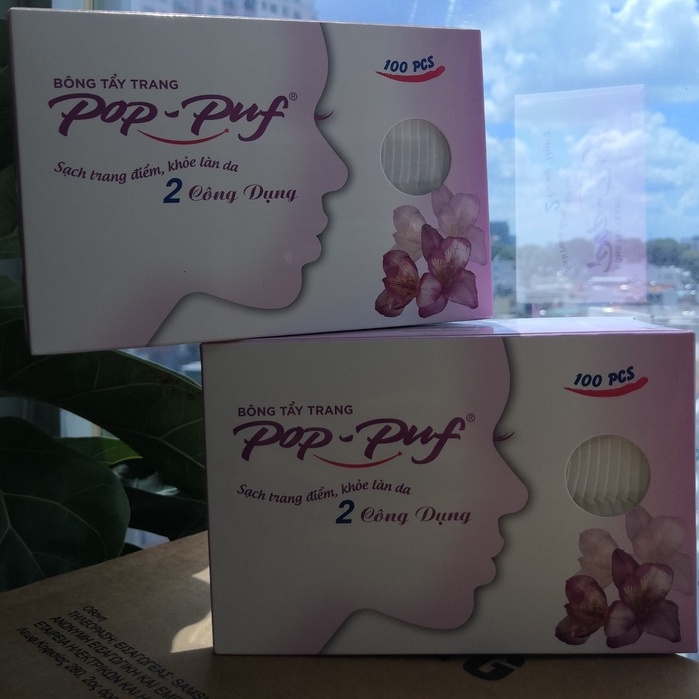 Bông tẩy trang POP PUF 100pcs (100 miếng/1 hộp - hàng có sẵn - chính hãng) siêu mềm