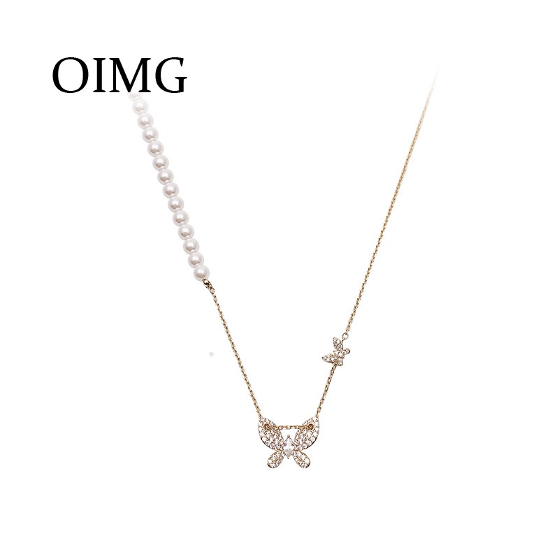 OIMG   vòng cổ Mặt Hình Bướm Đính Ngọc Trai Nhân Tạo Thời Trang