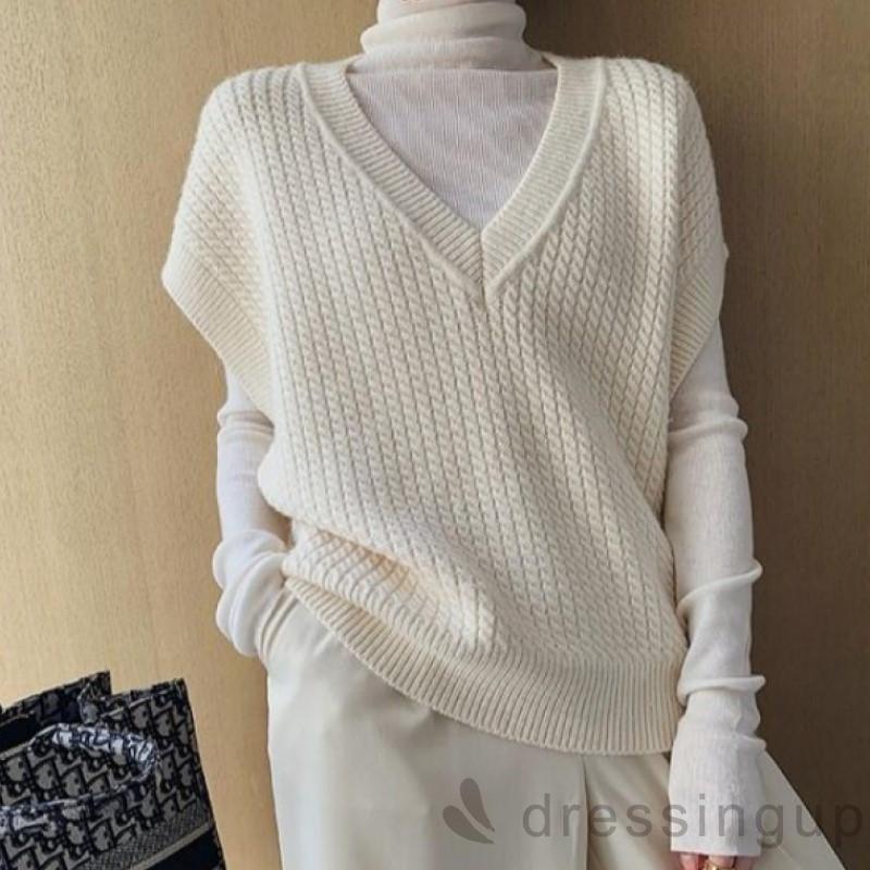 Áo Dệt Kim Không Tay Dáng Rộng Màu Trơn Kiểu Dáng Đơn Giản Trẻ Trung Cho Nữ | BigBuy360 - bigbuy360.vn