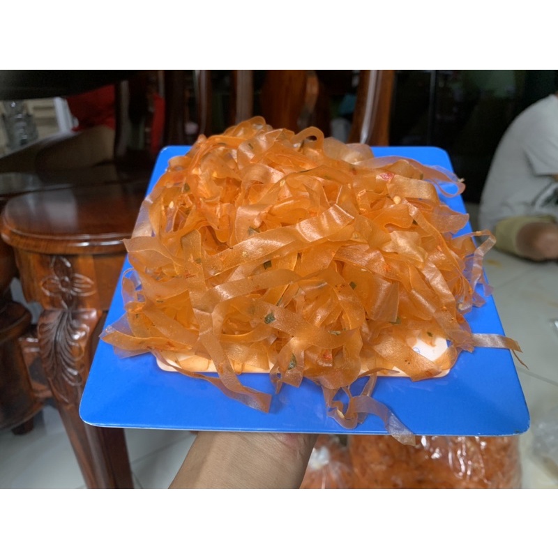 set 5 túi bánh bánh dẻo tôm cay cắt sợi kèm topping