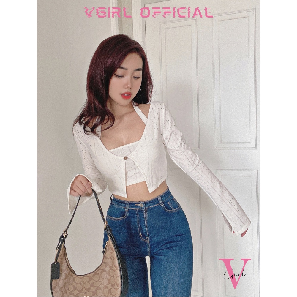 Set áo khoác nữ VGIRL tay dài ống loe kèm áo quây ngang mặc được 2 kiểu [ẢNH ĐỘC QUYỀN]