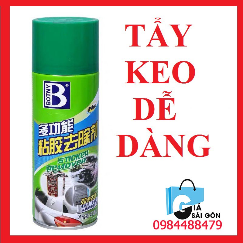 Dung dịch tẩy keo dán BOTNY Sticker Remover 450ml, bình xịt loại bỏ decal, vết keo dính lâu ngày