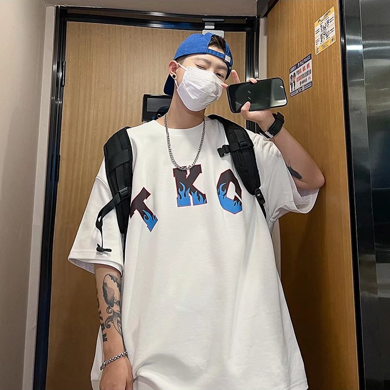 Áo Thun Tay Ngắn Dáng Rộng In Chữ Phong Cách Hip Hop Hàn Quốc Thời Trang Mùa Hè Cho Nam Size M-8XL