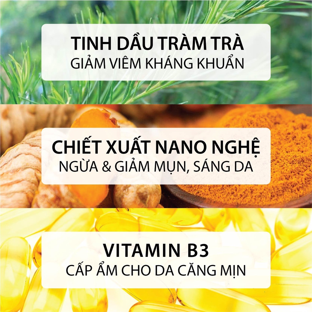 Sữa Rửa Mặt Ngừa Mụn Tràm Trà Nano Nghệ Trắng Da, Làm Sạch Dịu Nhẹ Cho Da Mụn Nhạy Cảm MILAGANICS 135ml (Chai)