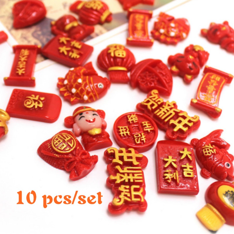 Set 10 Nam Châm Hít Tủ Lạnh Trang Trí Năm Mới Phong Cách Trung Hoa