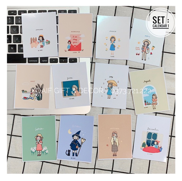 Set 12 tấm postcard thiệp LỊCH có sẵn decor trang trí phòng cực xinh