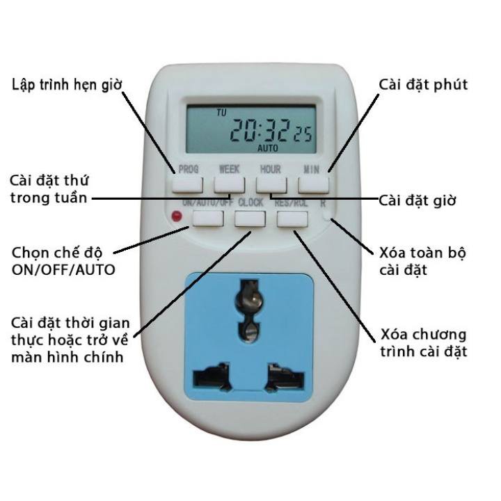 Ổ Cắm Hẹn Giờ Điện Tử bật tắt tự động 16 chương trình al06, công tắc hẹn giờ, ổ cắm đa năng