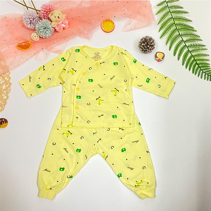 Bộ Dài Tay Cho Bé Sơ Sinh Khuy Lệch In Họa Tiết 3-9kg BR54 _ B2