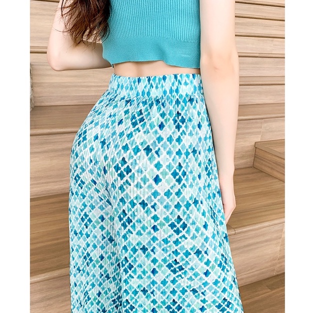 Quần dài ZHELIHANGFEI lưng cao ống rộng họa tiết hoa xinh xắn hợp thời trang