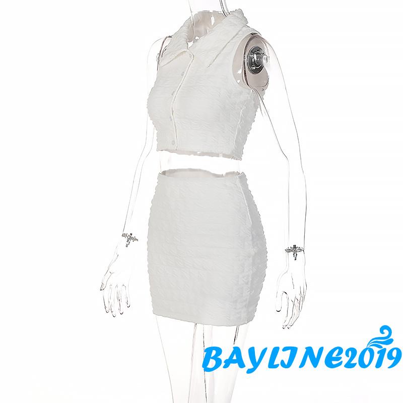 Set Áo Lửng Không Tay Và Chân Váy Lưng Cao Màu Trắng Thời Trang Cho Nữ