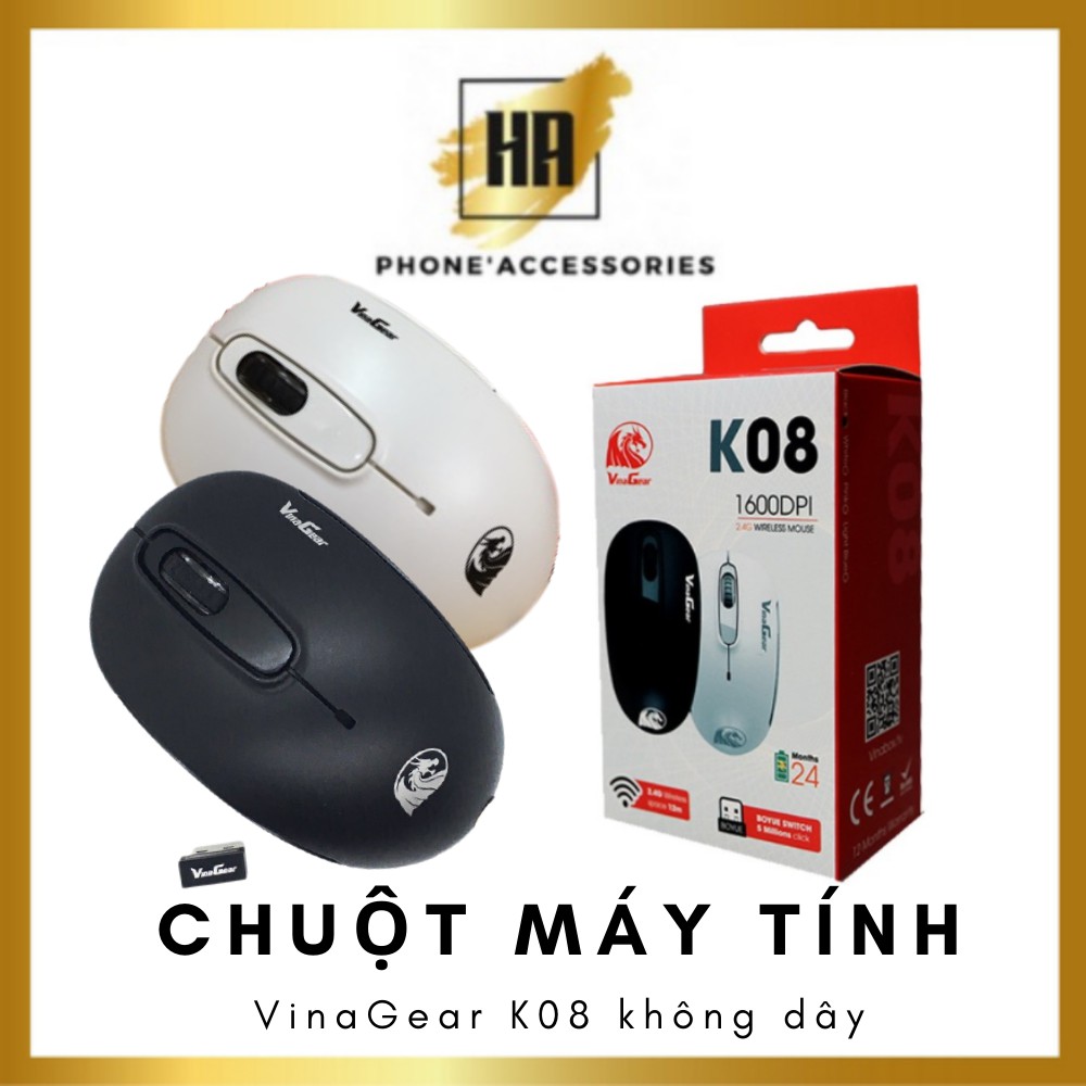 Chuột máy tính không dây vinagear k08 chính hãng, thiết kế nhỏ gọn dễ sử dụng phukienhuongan
