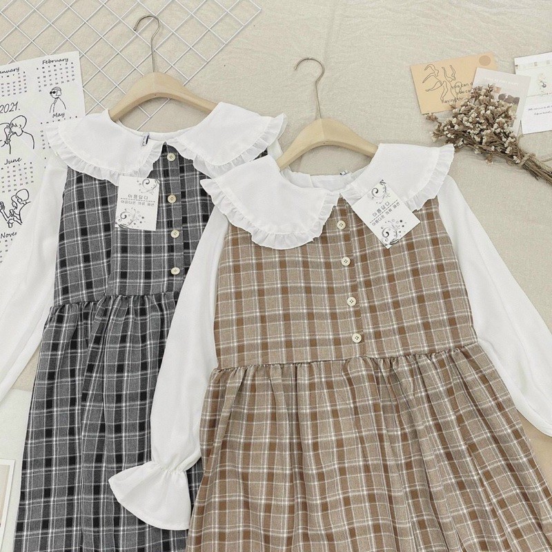 SALE SET YẾM CARO MIDI DÁNG DÀI VÀ ÁO SƠMI CỔ BÈO SIÊU XINH KÈM ẢNH THẬT