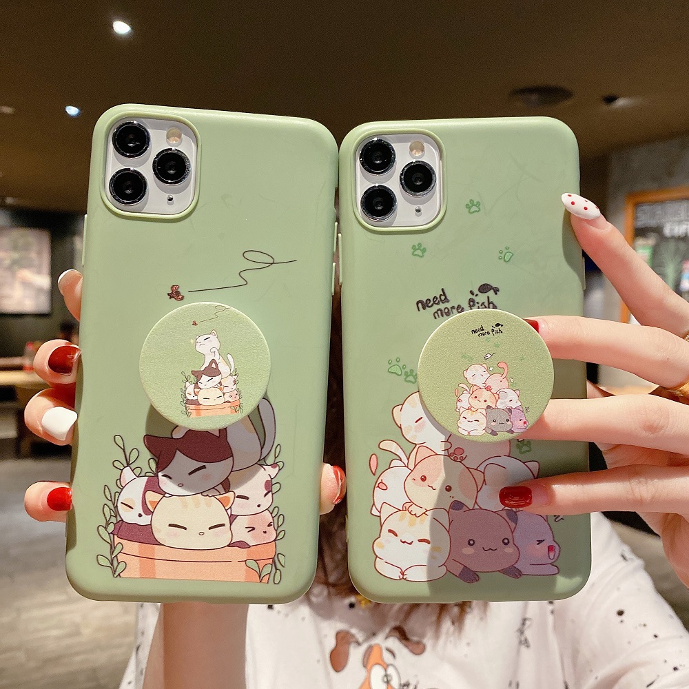 Ốp điện thoại mềm vẽ mèo ngủ có giá đỡ cho iPhone 12ProMax 6 6s 6plus Se2020 7 8 7+ 8+ X XS XSMax 11 11pro 11promax