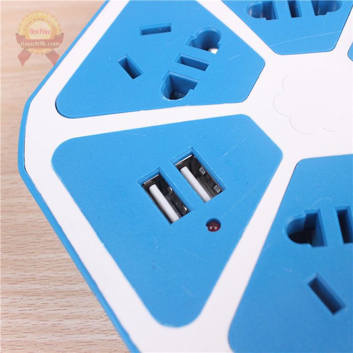 Ổ điện đa năng lục giác 6 lỗ thông minh tích hợp ổ cắm USB sạc điện thoại có công tắc - Đồ điện gia dụng văn phòng