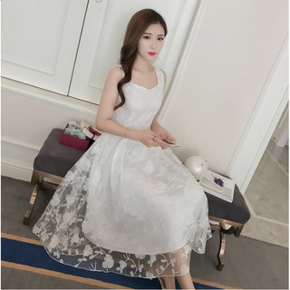 [order] Đầm dự tiệc ren hoa trắng