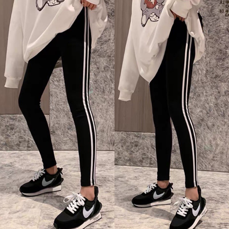 Quần Thun Ôm Legging 2 Sọc Cá Tính Không Xù Không Phai