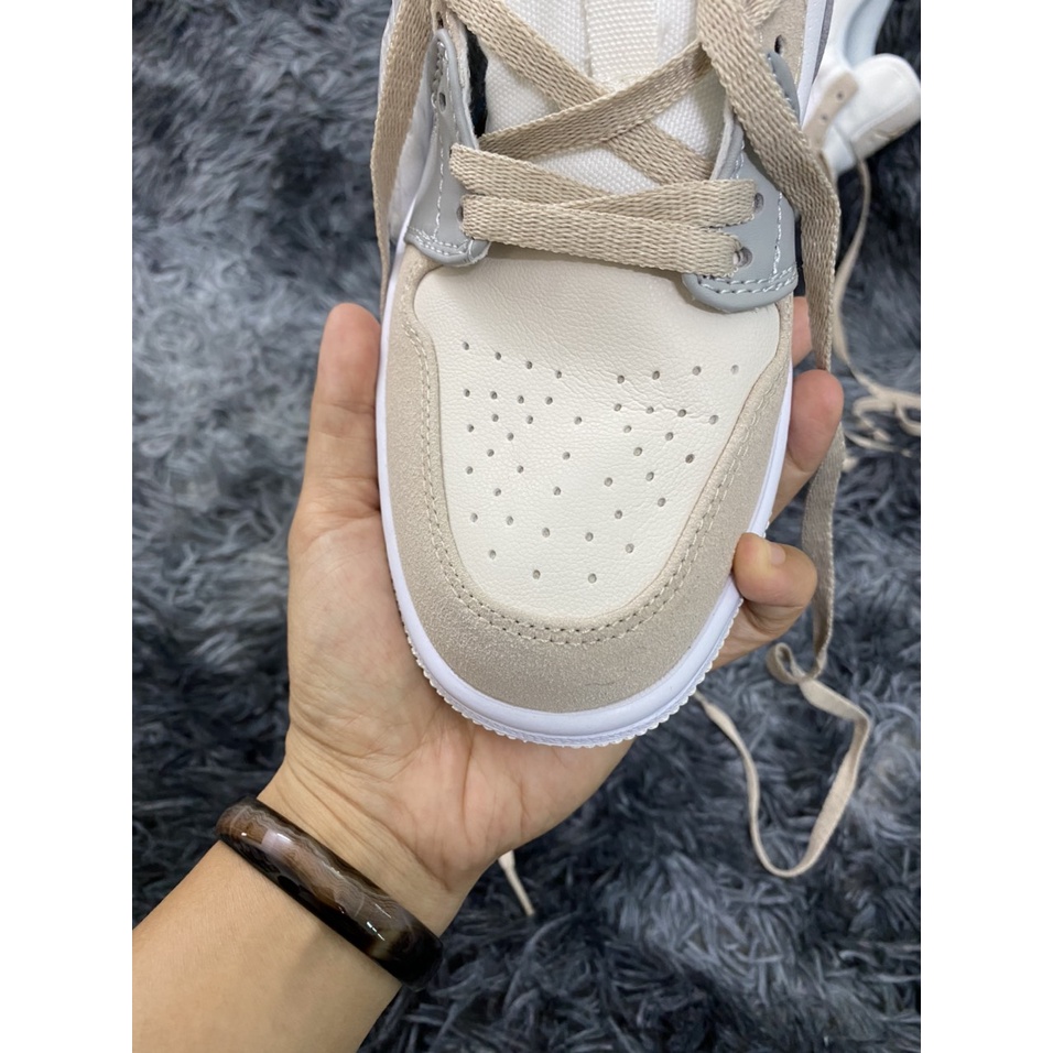 Giày 𝐉𝐨𝐫𝐝𝐚𝐧 1 low paris màu xám gót xanh nam nữ, Giày sneaker JD 1 paris cổ thấp bản đẹp 2021