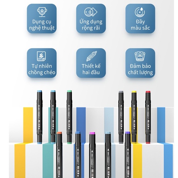 Bút màu marker chuyên nghiệp Deli - kèm túi vải và đế cắm bút - 30/40/60/80 Màu - 70806
