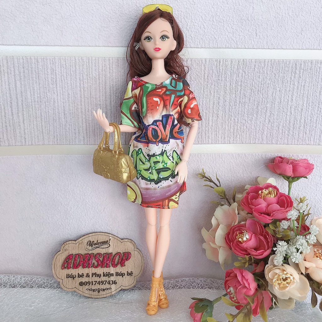 Váy áo thun form dài cho búp bê barbie 30cm