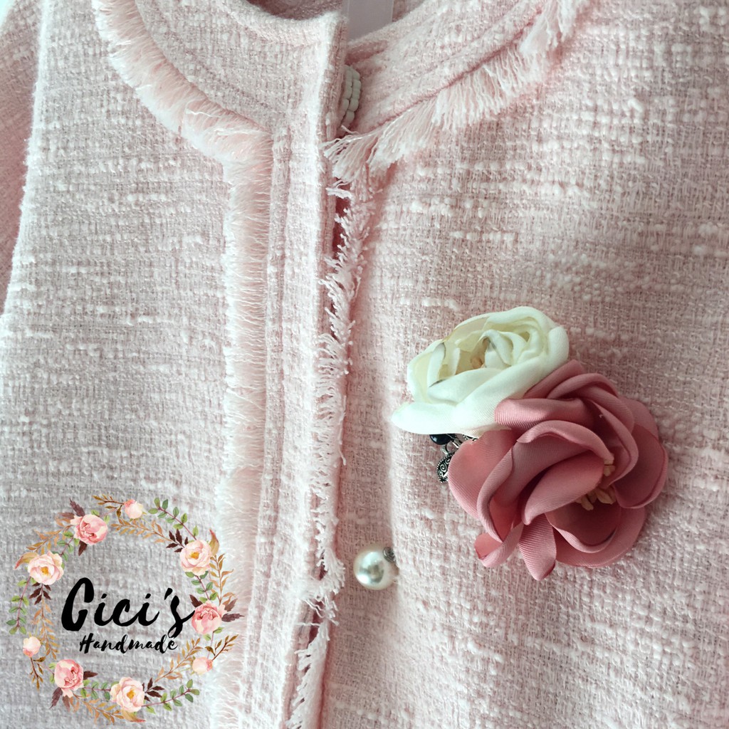 Cài áo hoa đôi Trắng Hồng Cici Handmade