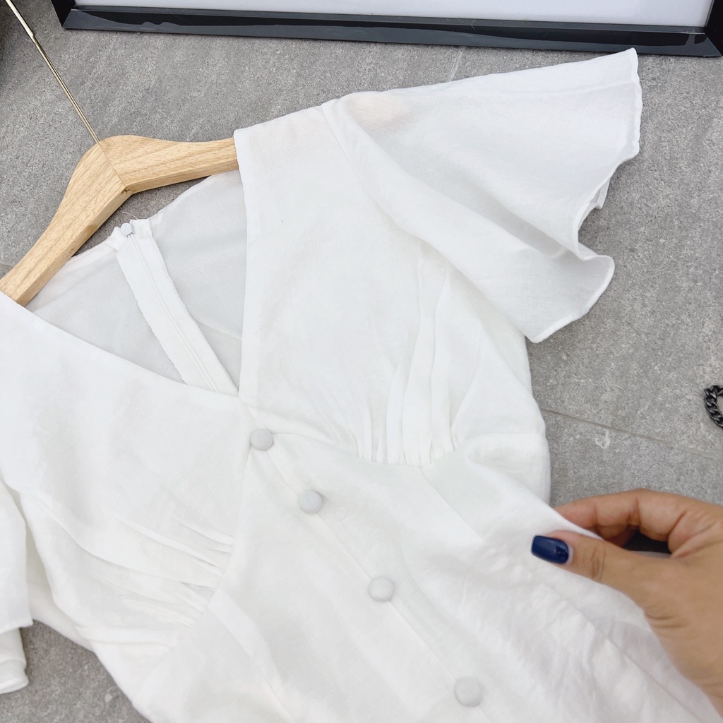 Đầm midi nữ voan bi đuôi cá trắng Thuỷ Tiên NÀNG CLOSET