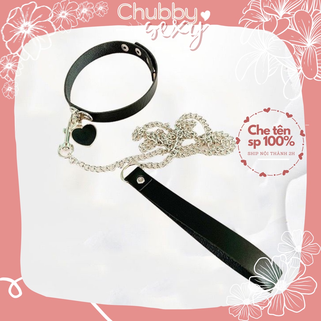 Vòng Cổ Choker Sexy Vòng Cổ Da Chốt Trái Tim Kèm Dây Xích Kéo -- PK14  Chubby.Sexy