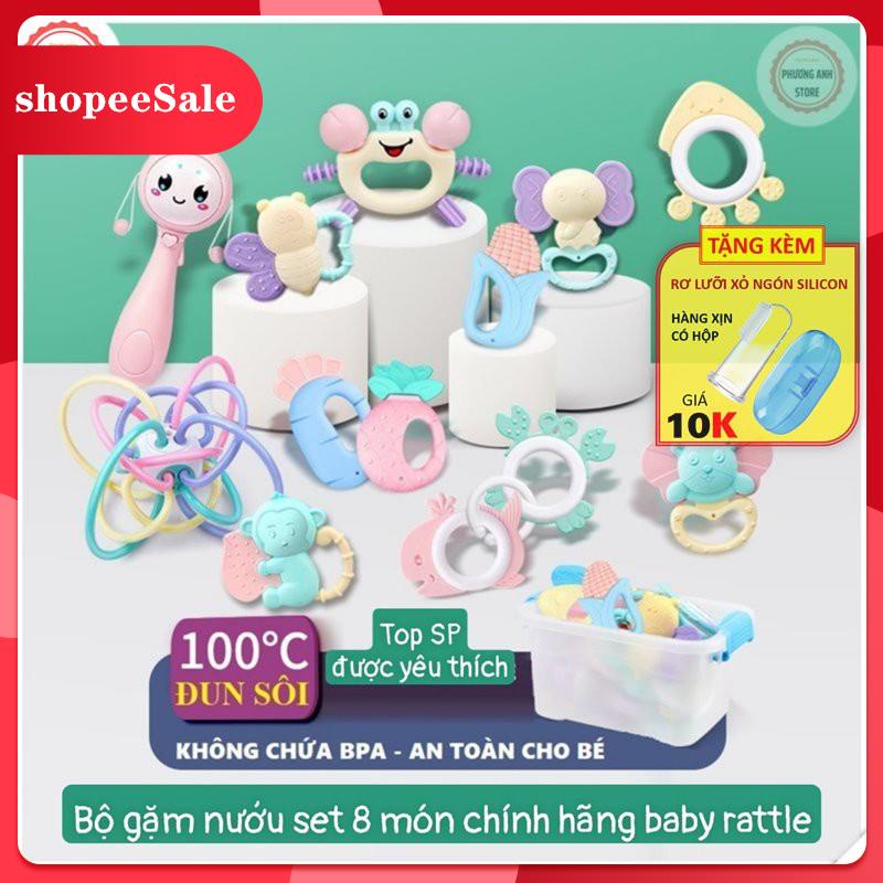 (Hàng Mới Về) BỘ GẶM NƯỚU LỤC LẠC SILICON SET 8 MÓN CÓ HỘP CHO BÉ 💛FREESHIP XTRA💛 HÀNG CHÍNH HÀNG BABY RATTLE CAO CẤP