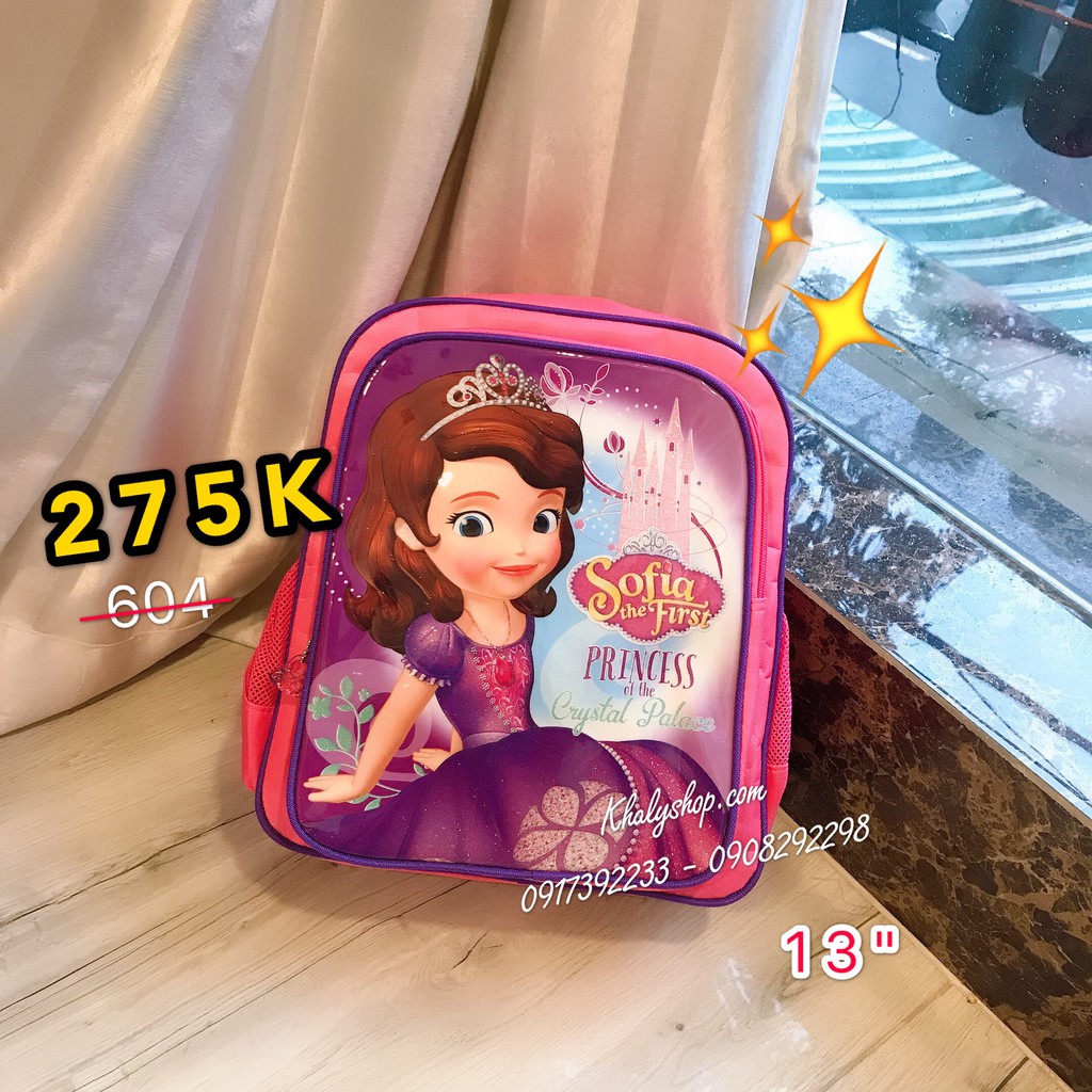 Balo, cặp táp 13&quot; 2 ngăn hình công chúa Sofia Princess màu hồng viền tím cho học sinh bé gái (Thái Lan) - 400SFNG5060343