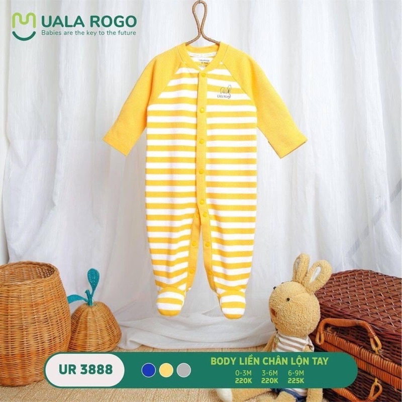 Body cho bé Ualarogo 0-9 tháng liền thân chùm chân cotton nỉ giữ ấm co giãn thấm hút tốt ur 3888
