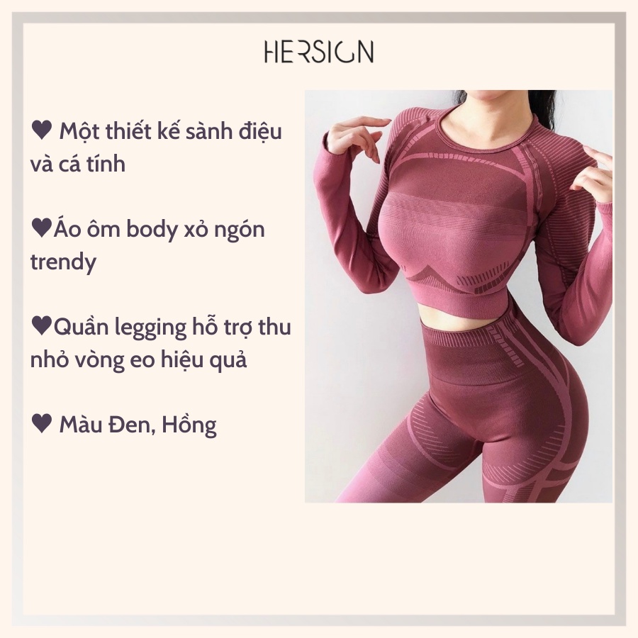 ĐỒ TẬP GYM NỮ BỘ ĐỒ TẬP YOGA DÀI TAY QUẦN LEGGING QUẦN ÁO THỂ THAO CAO CẤP HERSIGN-SET44