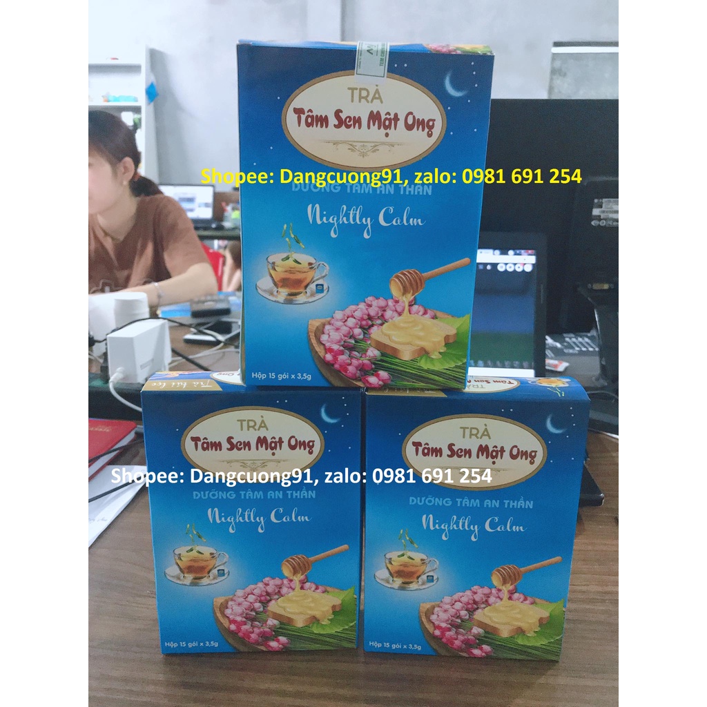 Trà tâm sen mật ong, dưỡng tâm an thần túi lọc [ Hộp 15 túi lọc ]