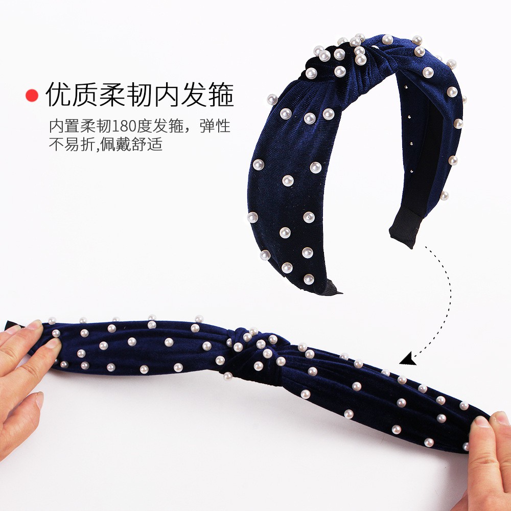 Simple Korean Nail Pearl Fabric With Headband Knotted Face Wash Decoration Sweet Press Headdress E130