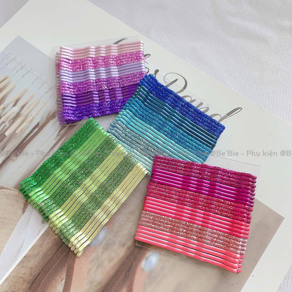 Set kẹp tăm phủ kim tuyến, Bộ kẹp tóc hàn quốc hot trend BeBie - BP073