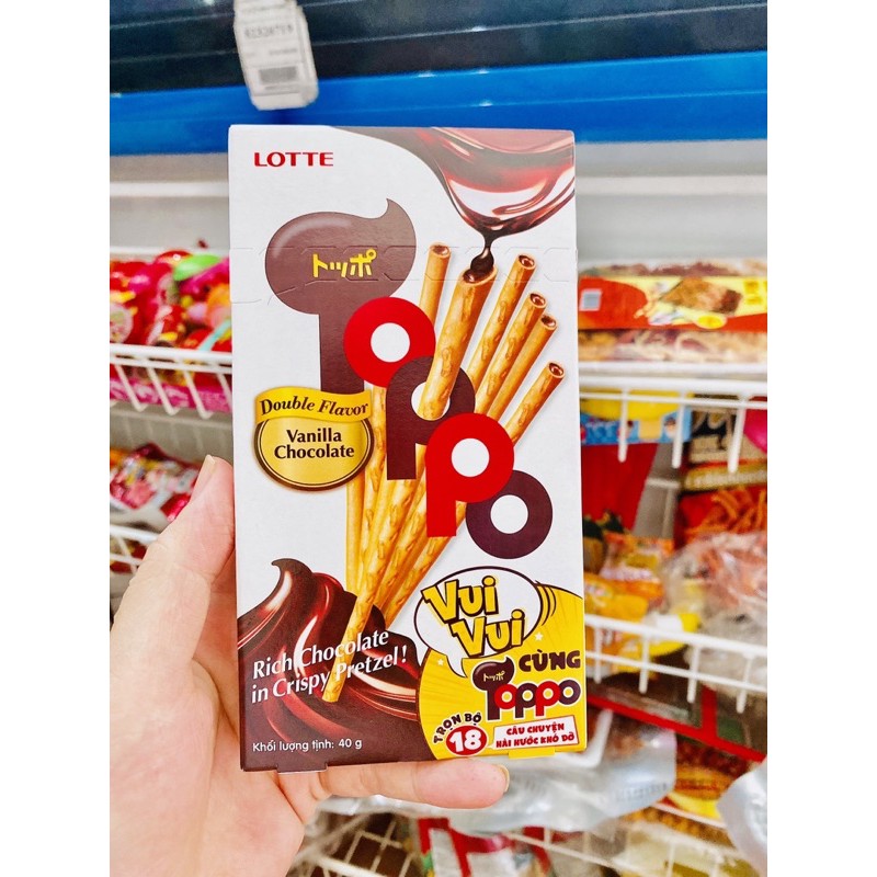 BÁNH QUE LOTTE TOPPO 40G VỊ SOCOLA/ DÂU/ CACAO