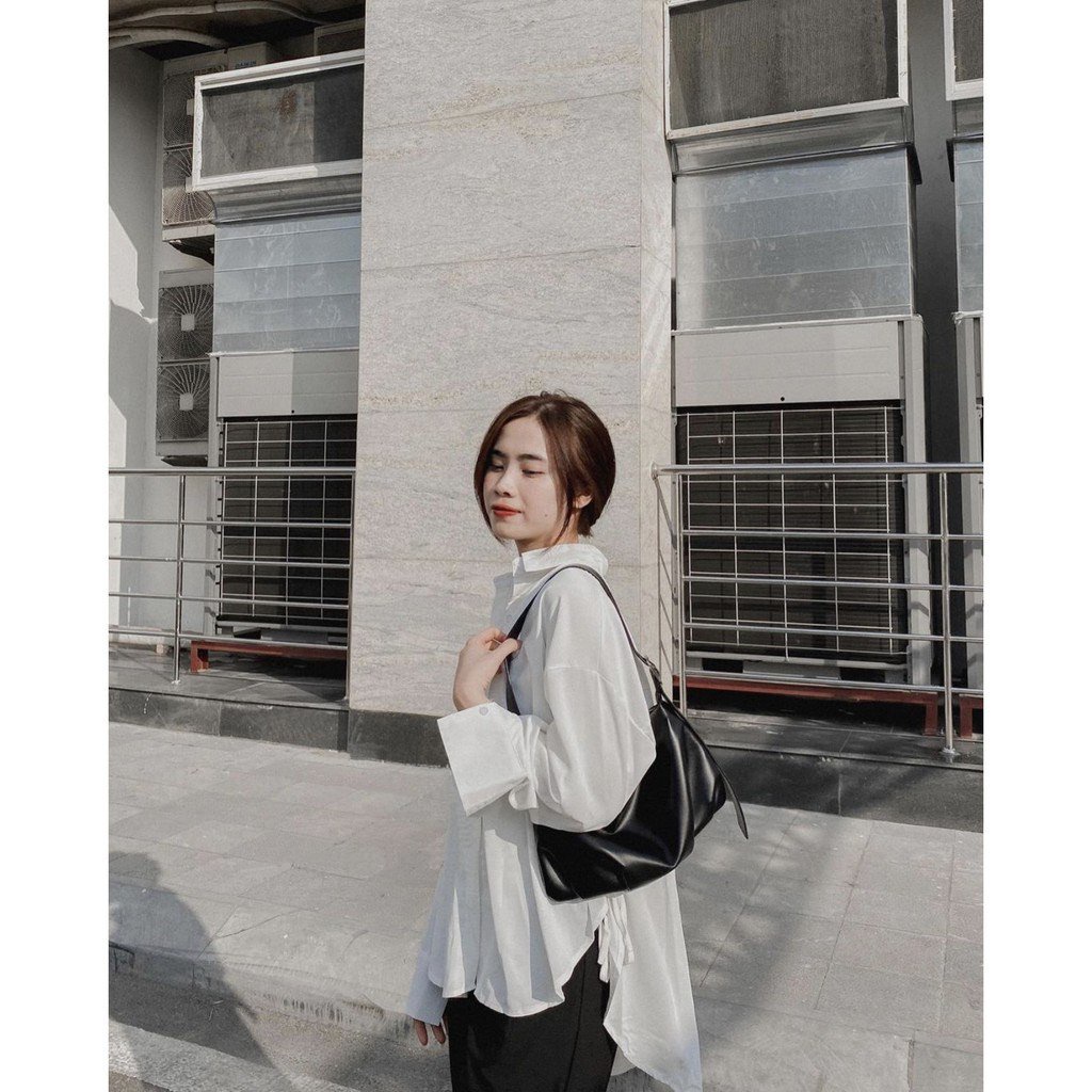 Áo Sơ Mi Cổ Đức Dài Tay Vạt Bầu Thắt Nơ Siêu Xinh