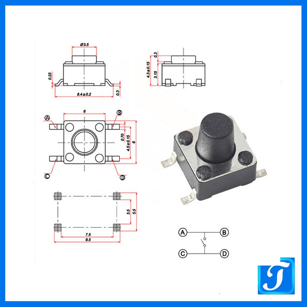 Nút Nhấn 6x6mm 4 Chân Dán  Chiều cao nút nhiều loại tùy chọn