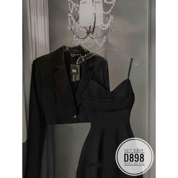 SET VEST BIGSIZE ĐẦM 2 DÂY KÈM ÁO KHOÁC CROPTOP