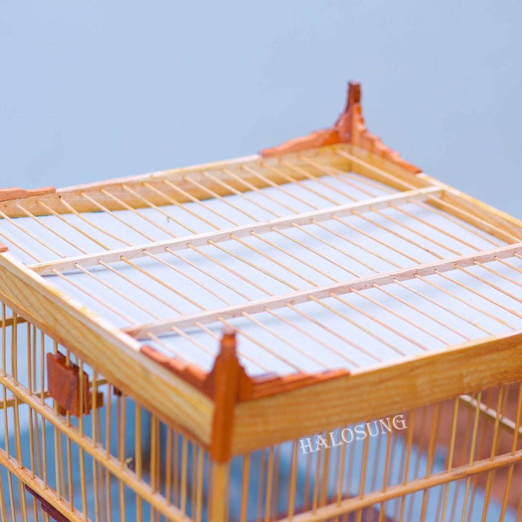 Lồng chim chào mào Halosung lồng chim thái đấu gỗ cao cấp kèm phụ kiện LC27