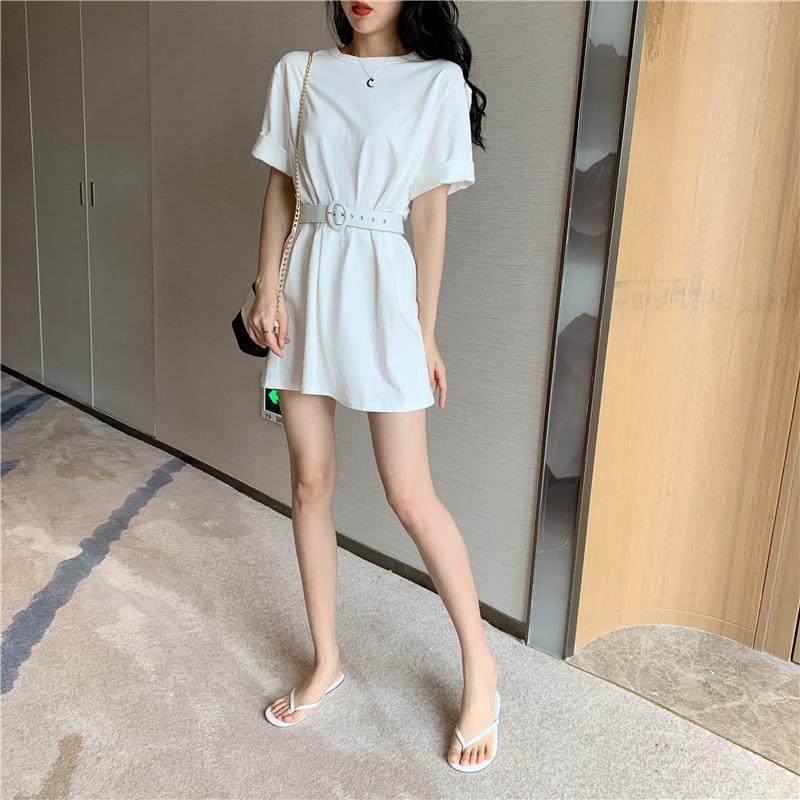 Jiashucheng Bán Chạy Áo Thun Ngắn Tay Dáng Rộng Vừa Vặn Phối Thắt Lưng Phong Cách Bán Chạy Cho Nữ @