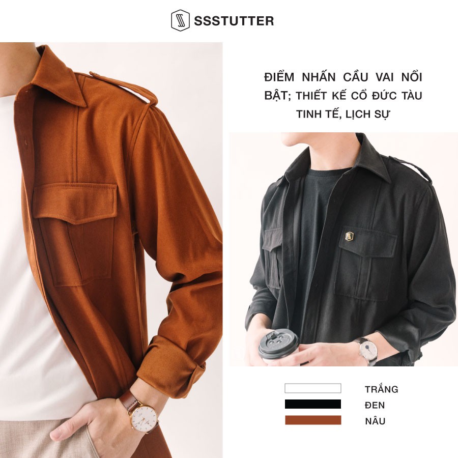 Áo sơ mi nam dài tay 2 túi ngực điểm nhấn cầu vai áo SSSTUTTER 2 màu Patch shirt | BigBuy360 - bigbuy360.vn