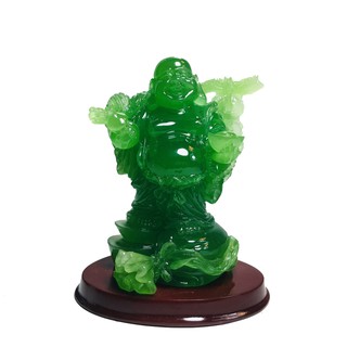 Tượng Ngài Di Lặc Bồ Tát cầm hồ lô xanh cao 14cm