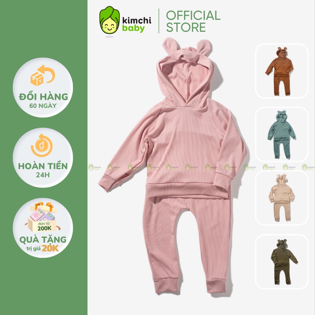 Bộ Dài Tay Len Gân Bé Gái, Bé Trai KIMCHIBABY Hoạ Tiết Tai Thú 3D Dễ Thương, Bộ Quần Áo Trẻ Em Thu Đông CKTD05